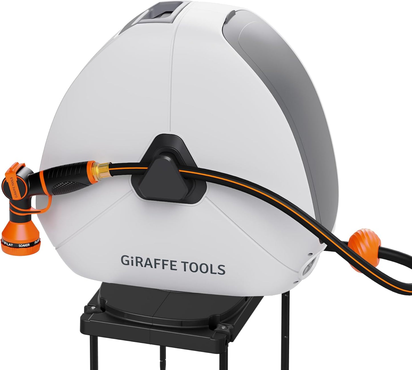 Giraffe Tools Retractable Hose Reel with 1/2 Inch x 100FT, Heavy Duty Ground Mount Garden Hose Reel, Automatic Rewind,with 9-Function Sprayer Nozzle & Flexible Swivel Base