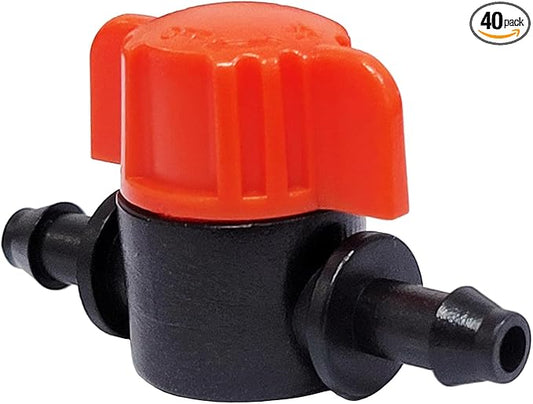 40pcs Drip Irrigation Barb Shut-Off Valve Barbed Ball Valve Tubing Coupling Valve OD Tube Drip Irrigation Systems for Gardens Farmland Greenhouse