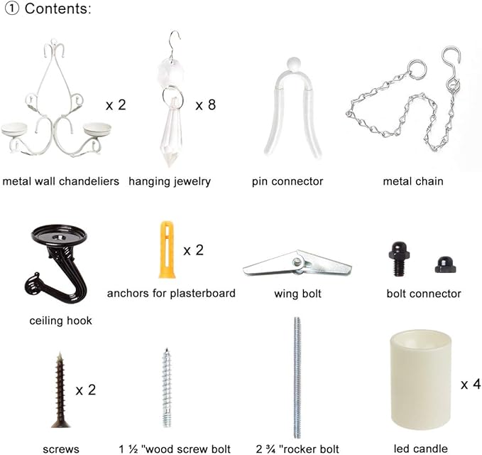 3 in 1 Lighting Chandelier, Metal Wall Sconce Set of 2, Table Centerpiece for Indoor or Outdoor, Chain and Candles Included, White