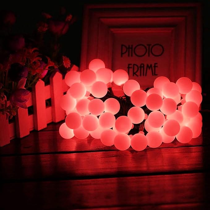 Globe Ball Fairy Lights, 50 LEDs 23ft/7M Solar Led Globe String Lights Waterproof with Two Lighting Modes for Garden Outdoor Party Christmas Decoration (Red)