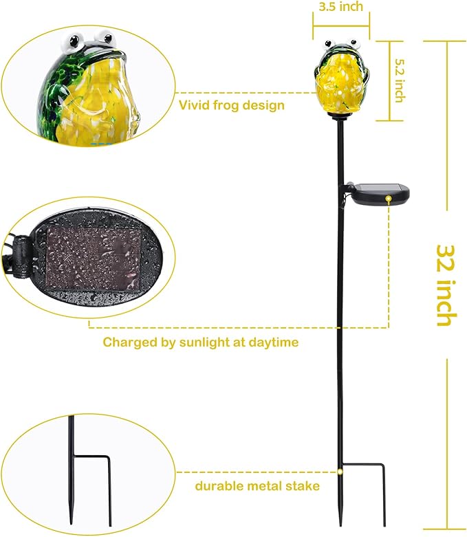 Afirst Solar Frog Garden Stake Lights Hand Blown Glass Decorative Garden Pathway Lights Outdoor Waterproof Animal Glass Stakes