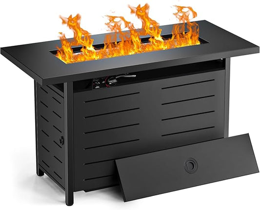 Hykolity 42 Inch Gas Fire Pit Table, 60,000 BTU Propane Pits for Outside with Steel Lid and Waterproof Cover, 2 in 1 Firepit Table Gatherings Parties on Patio Deck Garden Backyard, Black