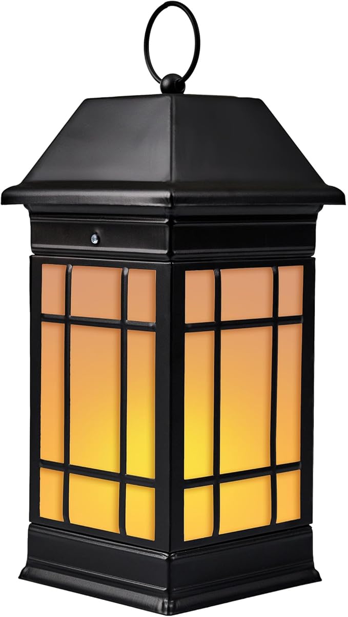 14" Solar Lantern Outdoor Waterproof, Glass Flickering Flame Solar Lanterns, Hanging Metal Lantern Decorative for Patio Front Porch Garden Backyard Tabletop Mothers Day Gifts Mom