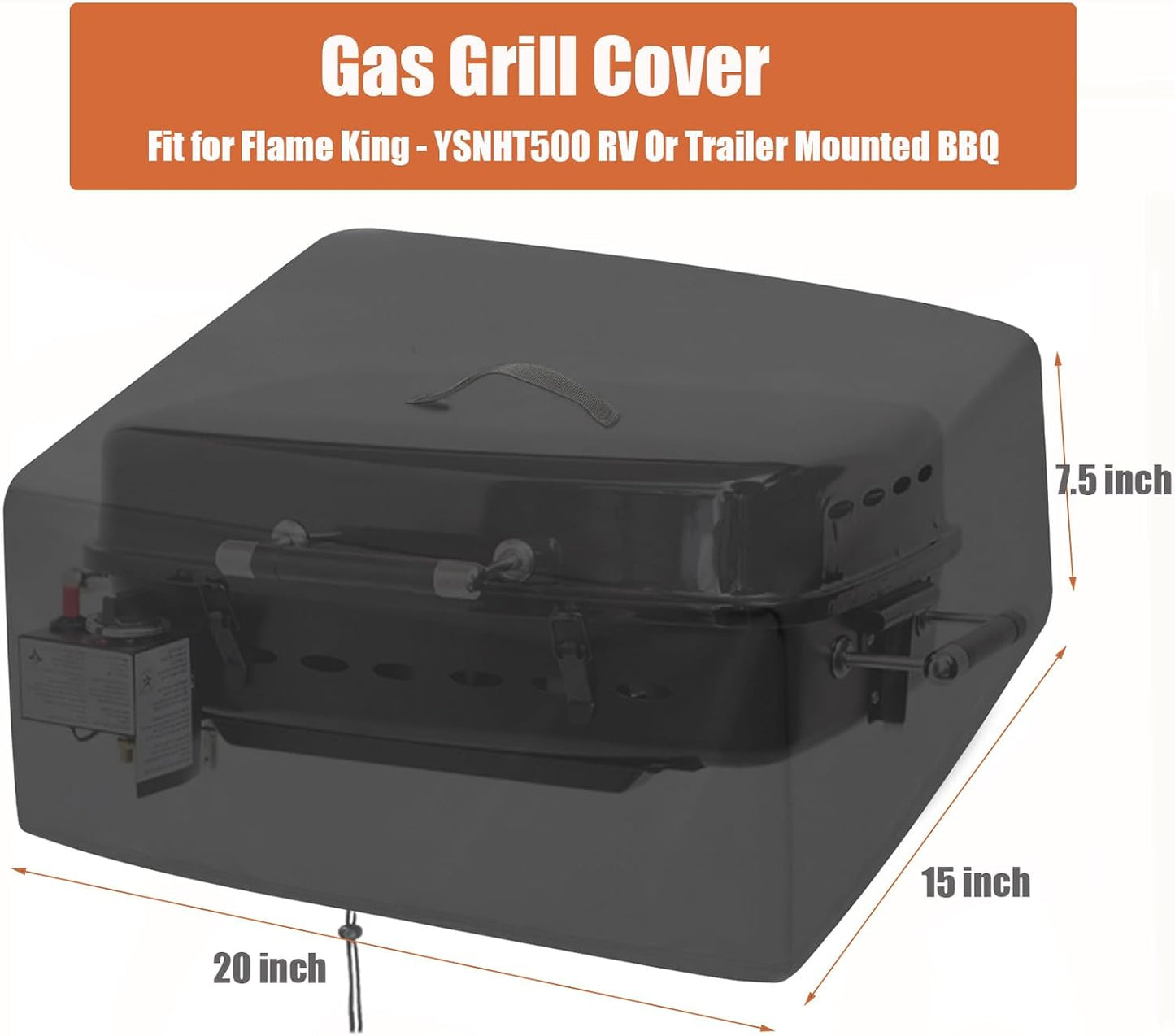 Gas Grills Cover for Flame King - YSNHT500 RV Or Trailer Mounted BBQ, Portable Motorhome Gas Grill Covers, Waterproof Outdoor Natural Gas Grills Cover-15 D x 20" W x 7.5" H