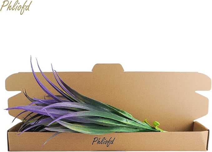 6Pcs Artificial Grass Fake Plants 17.3in Outdoor Plants UV Resistant Faux Greenery Stems Fake Grass for Home Window Garden Office Patio Pathway Front Porch Halloween Décor Green & Purple