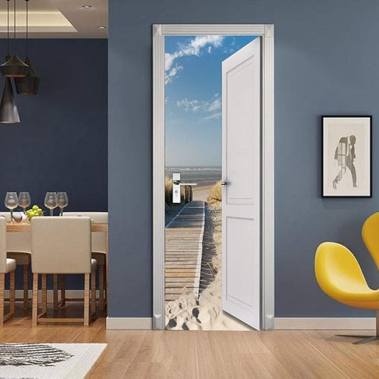 3D Peel and Stick Murals - Outer Beach Road - Wallpaper Self-Adhesive Decals Removable PVC Waterproof Door Poster for Bedroom Living Room Decoration 33.9 x 78.7 inch