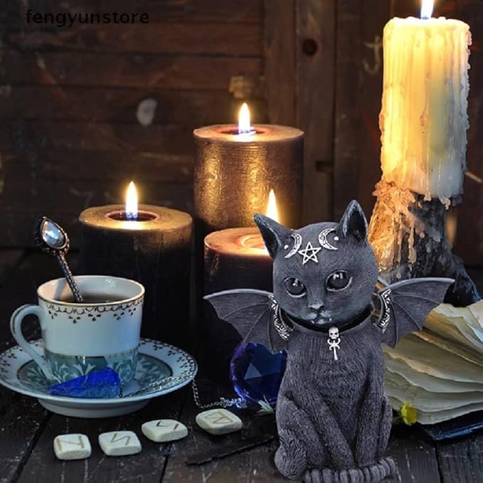 4 Cats Garden Decor Outdoor Statues Décor Black Cat Figurines, Gothic Home Decor, Cats Figurines Outdoor Lawn Ornament Decoration for Cats Lovers