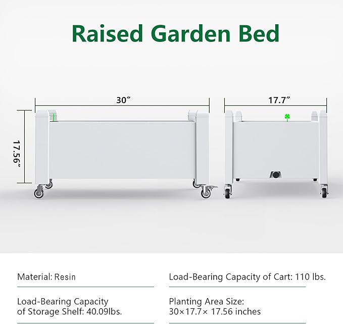 Horticulture Garden Bed with Legs, Divisible Resin Planter Box for Backyard, Patio, Balcony, with 4 Legs, 4 Swivel Lockable Wheels(Ashen,30.04 * 17.72 * 17.56)