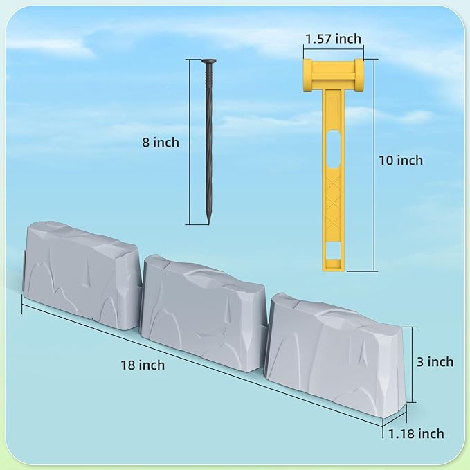 16 Pack(24FT) Landscape Edging w/ 48 Spikes | Flexible Plastic Border for Outdoor, Walkway, Lawn & Weed Control | 24" L x 3" H Faux Stone Edging for Landscaping,Garden Edging Border Stone(Gray) ﻿﻿