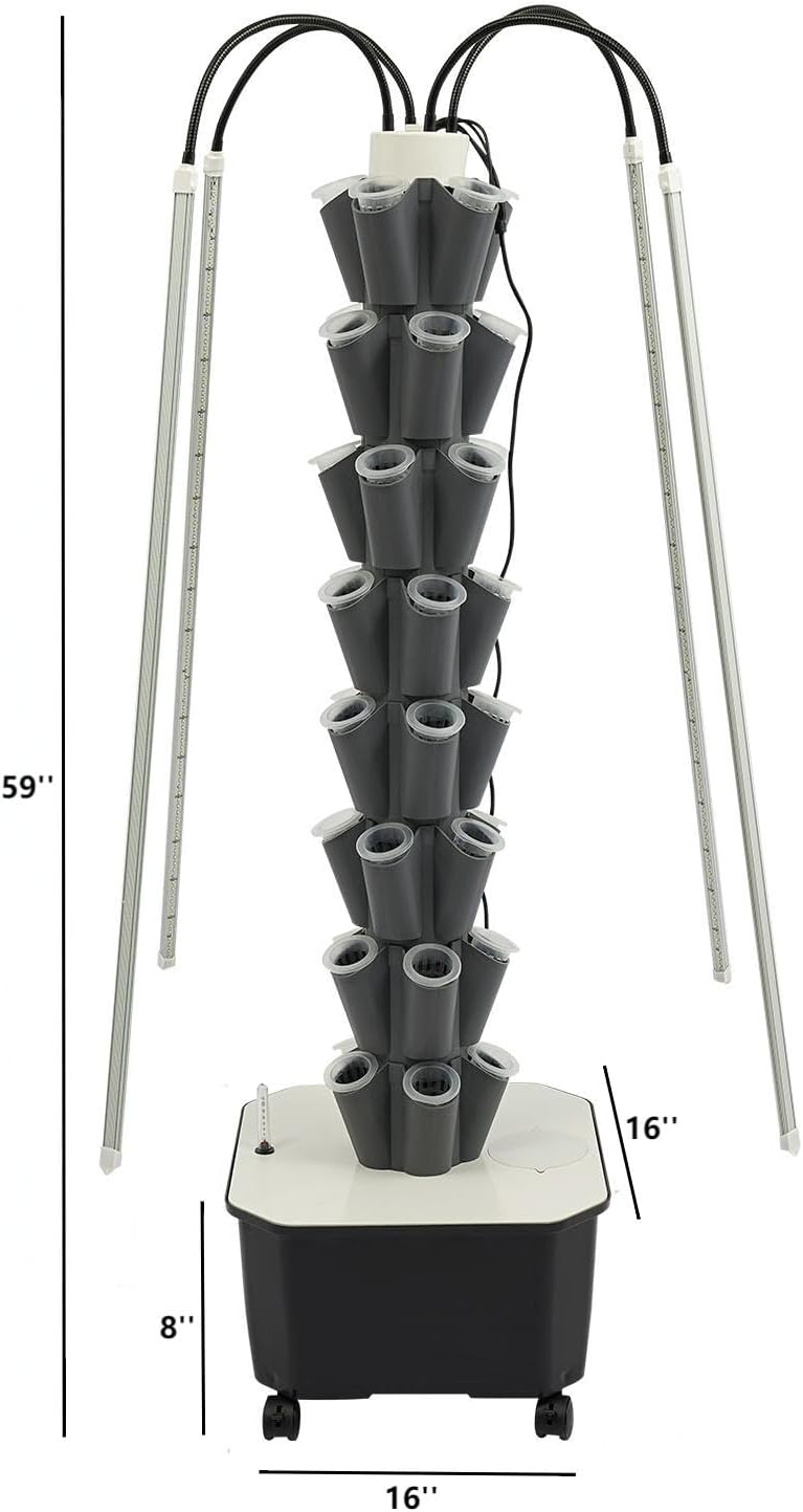 Hydroponic Growing Tower System Kit, 40-Plant Vertical Hydroponics Garden Tower with LED Grow Light, for Outdoor Indoor Herbs Fruits Vegetables Smart Garden Planter Kit