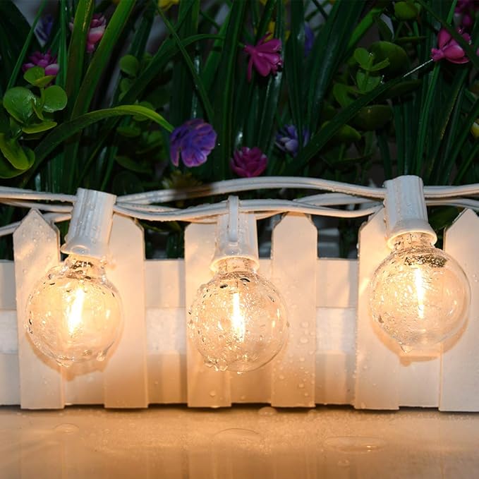 GOOTHY 25Ft Globe Led String Lights Waterproof, Connectable Hanging Patio String Lights with 14 LED Plastic Globe Bulbs, Indoor/Outdoor Decoration Lights for Room Patio Garden Bistro Backyard -White