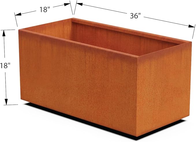 36-Inch Corten Steel Planter Box - Large Rectangular Outdoor Planter | Heavy Duty Metal, Modern Rustic Finish | Made in USA