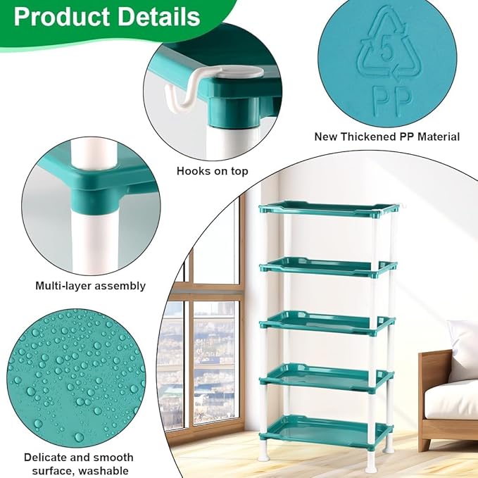 5-Tier Seed Stand with 5 Trays, Seed Starting Rack Propagation Rack Kit for Stackable Seedling Tray Seedling Staging Table for Indoor Outdoor Growing (H:37.6", W: 11.6”, L: 18.1") (Blue)