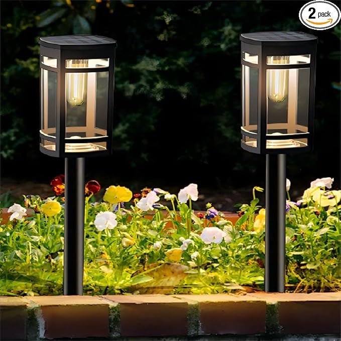 2 Pack Solar Lights Outdoor Waterproof for Garden Pathway Walkway Driveway Yard Lawn Decorative Landscape Lighting. (Warm White Light,2)