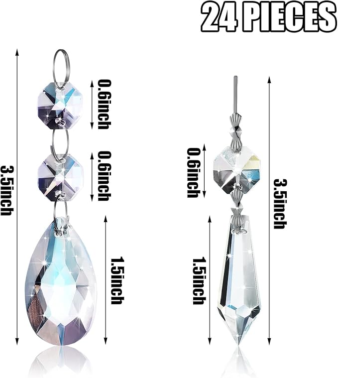 48 Pcs 24 Pcs Chandelier Crystal Replacement 38 mm Teardrop & Icicle Crystal Prisms Hanging Gems Parts for Lamps and Chandeliers Suncatcher Christmas Tree Windows Home Decor (Clear)