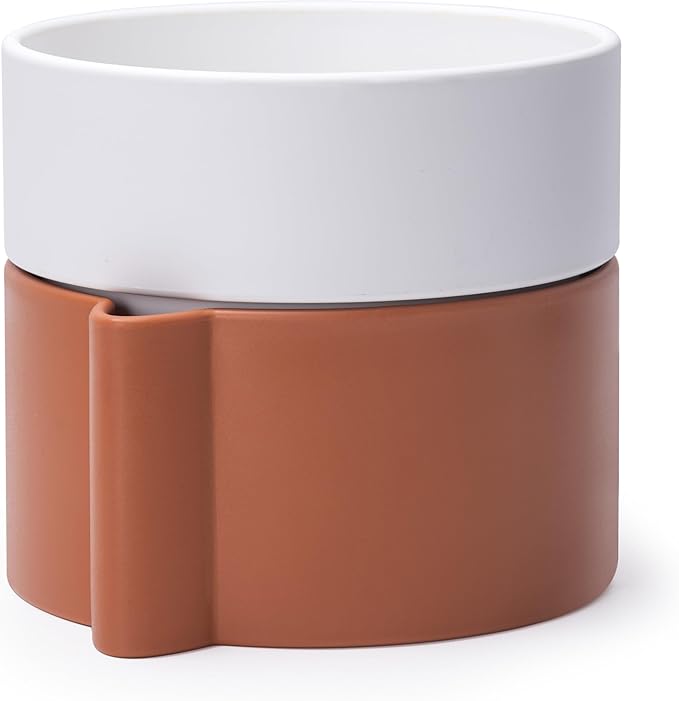 8 Inch Self-Watering Planter Pot with Terracotta Insert, Deep Water Reservoir, and Ceramic-Alike BPA-Free Plastic Planter Pot for Plant, Modern Planter for Houseplants, Terracotta/White, 53-B-T-6