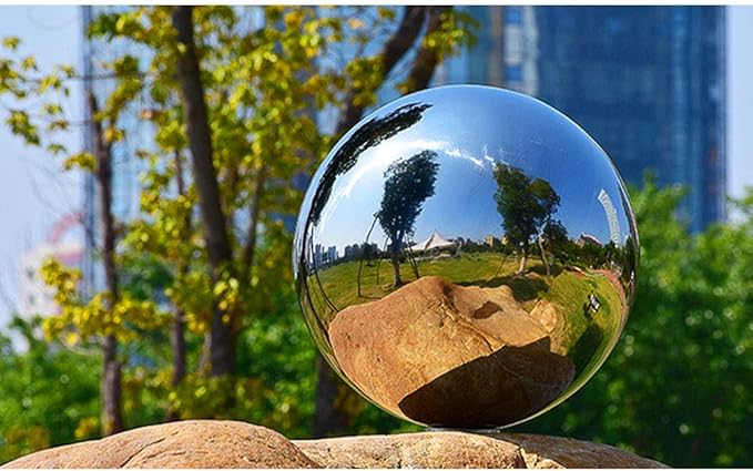 35cm/14inch Diameter Gazing Globe Mirror Ball,Thickness 0.5mm Silver Stainless Steel Polished Reflective Smooth Garden Sphere,Colorful and Shiny Addition to Any Garden or Home
