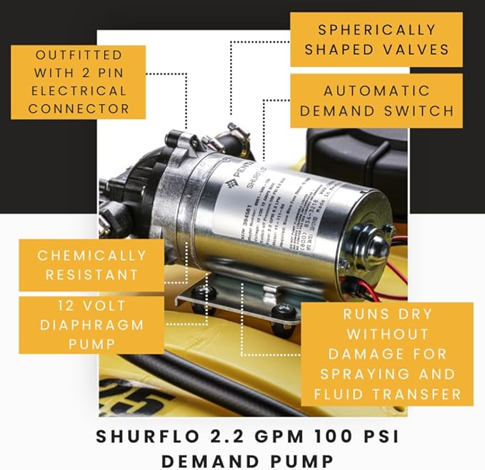 25 Gallon Platinum Spot Sprayer 2.2 GPM, Pro Series Aluminum Handgun Included with 15 Foot Hose, Mounted ATV and UTVs, Built in Drain, Yellow