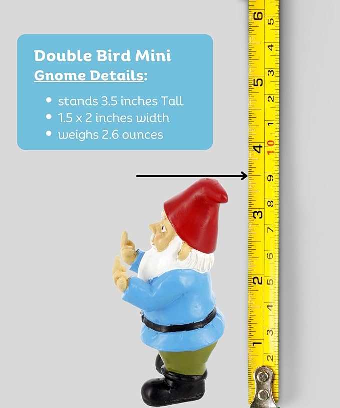 Gnometastic Mini Gnomes - Middle Finger Gnome 3.5in, Double Bird Gnome - Naughty Garden Gnome for Fairy Garden, Funny Garden Gnomes Outdoor Decoration for Yard Patio Lawn Ornament and Home Decor