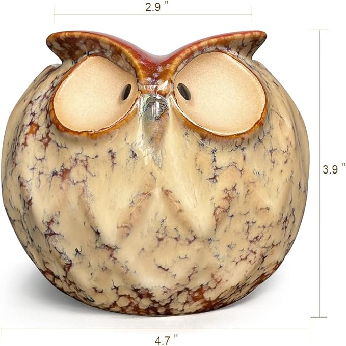GeLive Owl Planter Ceramic Succulent Plant Pot Fun Animal Flower Container Decoration Tabletop Decor Windowsill Box with Drainage Hole (Round Owl Planter)