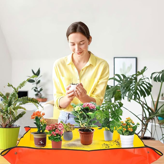 Gardening Gifts,Plant Accessories Indoor,Repotting Mat,Plant Repotting Mat,Gardening Hand Tools,Gardening Tool Set,Garden Tools,Indoor Gardening Tools,Gifts for Gardeners(Orange 39.37*39.37 in)