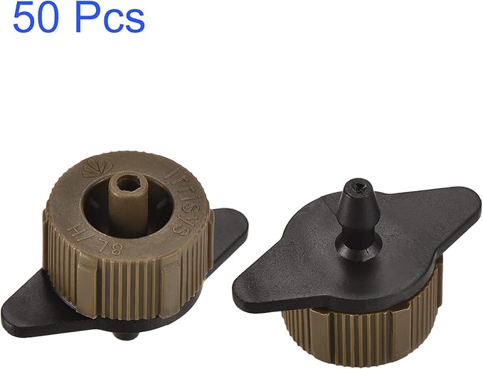 50 Pack Pressure Compensating Dripper - Garden Irrigation, Maintain Constant Flow & Drip Emitter, Apply to Outdoor Garden Lawn Tree (2 Gallon Per Hour, Black Brown)