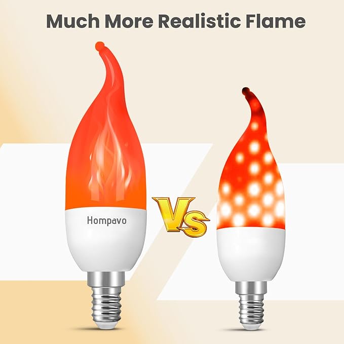 Hompavo 【Upgraded LED Flame Light Bulbs, 3 Modes Flickering Light Bulbs, E12 Chandelier Base Candle Fire Light Bulb for Halloween Christmas Party Porch Indoor & Outdoor Home Decoration, Red 6 Pack