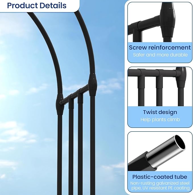 Garden Arch Arbor Trellis, 126" L x 94.5" H, Metal Archway for Climbing Plants Outdoor, Wide Sturdy Garden Arch for Lawn, Party, Ceremony Wedding Decoration