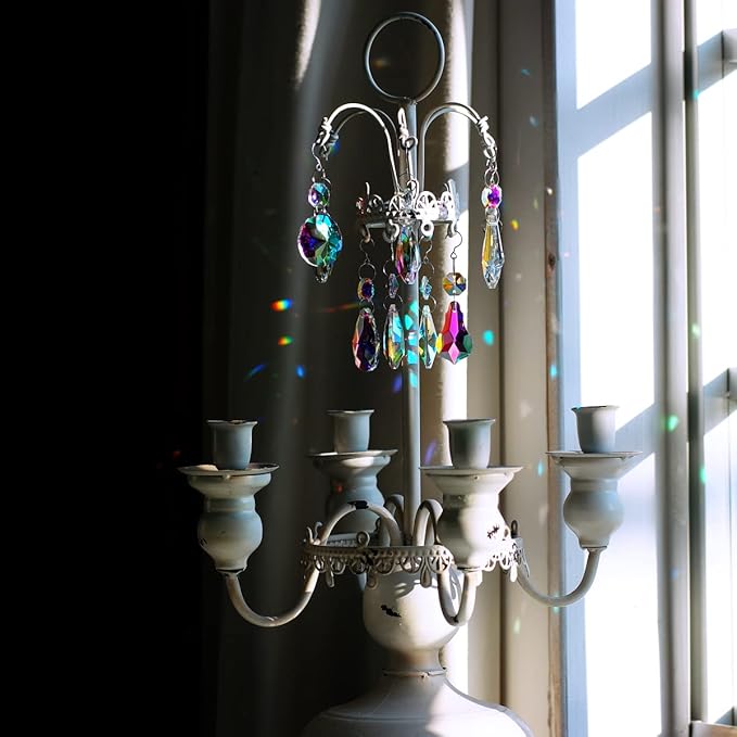 12pcs Hanging Glass Crystals Prism for Windows, Chandelier Decoration, Rainbow Maker Suncatcher
