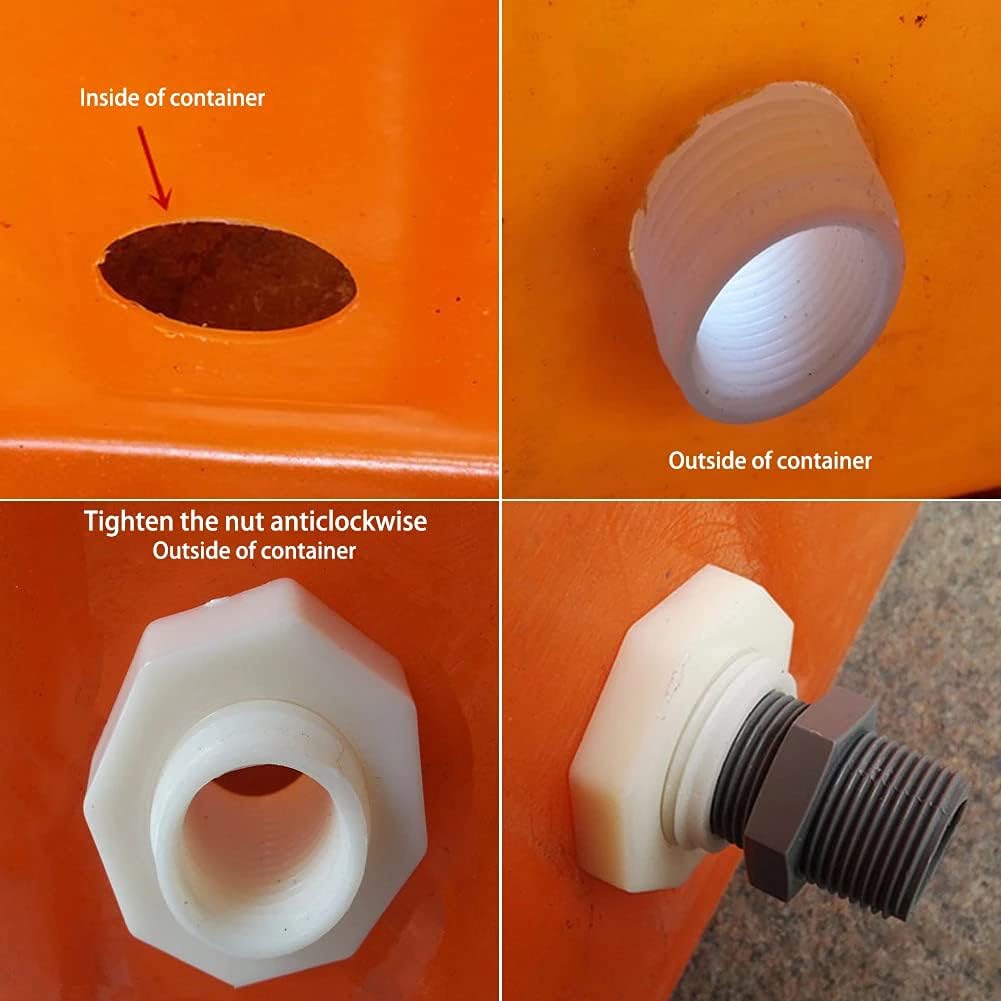 1/2 Female ABS Bulkhead Fitting, Plastic Water Tank Connector Adapter Fitting with Plugs for Outdoor rain Barrel Garden Hose Adapter Spigot kit Water Tank Gallon Drain Bucket(Set of 4)