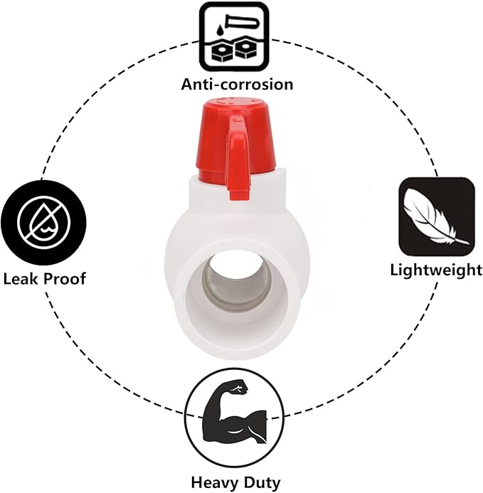 4Pcs 1" PVC Ball Valve Water Pipe Shut-off Valve Socket with Red T-Handle for Cold Water Supply lines, Irrigation Pipe fitting System(Socket x Socket), Schedule 40