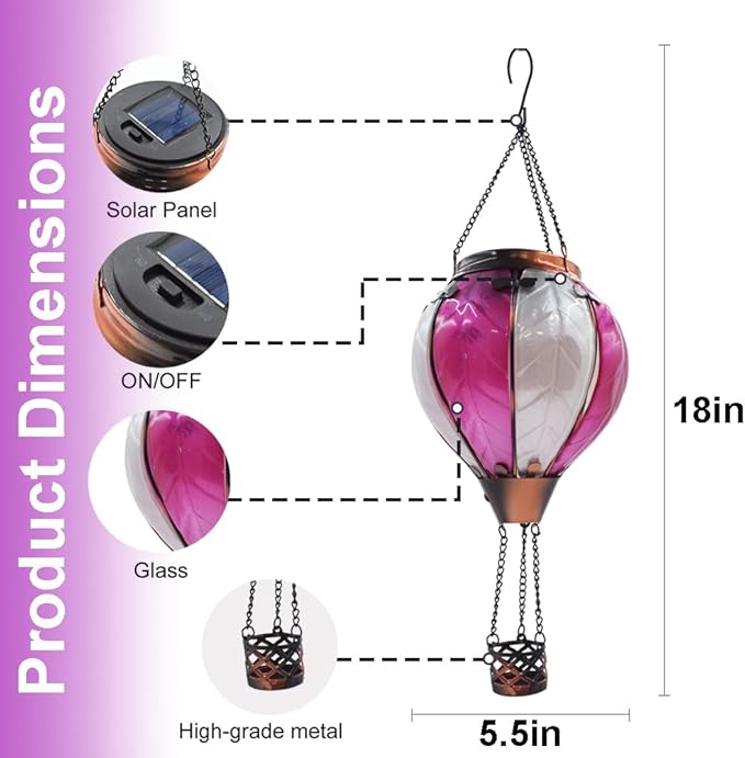 Hot Air Balloon Solar Lantern with Flickering Flame Hanging Solar Lanterns Outdoor Lights Waterproof Lanterns Decorative Garden Patio Yard Party Decor Gray&Wine Red