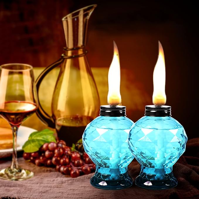 4 Pack Glass Table Torch,Citronella Glass Table Top Torches with Wick and Cap for Outdoor, Refillable Torches Landscape Lanterns Torches for Yard Patio Garden,Party Decor