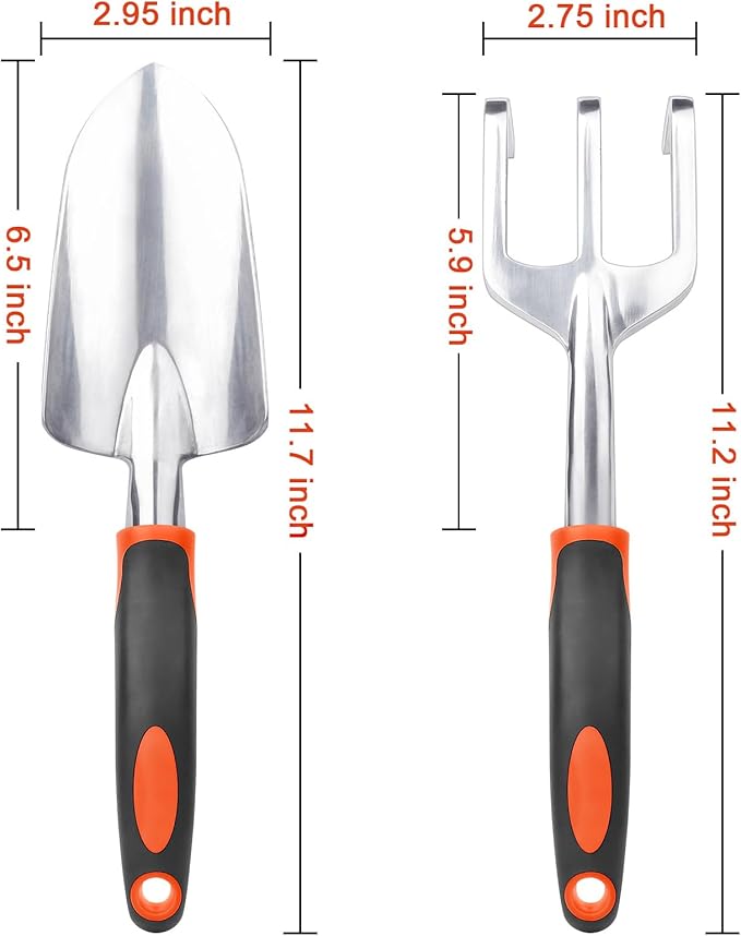 Garden Tool Set, 2 Pack Heavy Duty Gardening Tools Set Include Garden Shovel and Hand Rake Claw Tool with Ergonomic Handle, Small Gardening Hand Tools for Digging Weeding Planting Transplanting