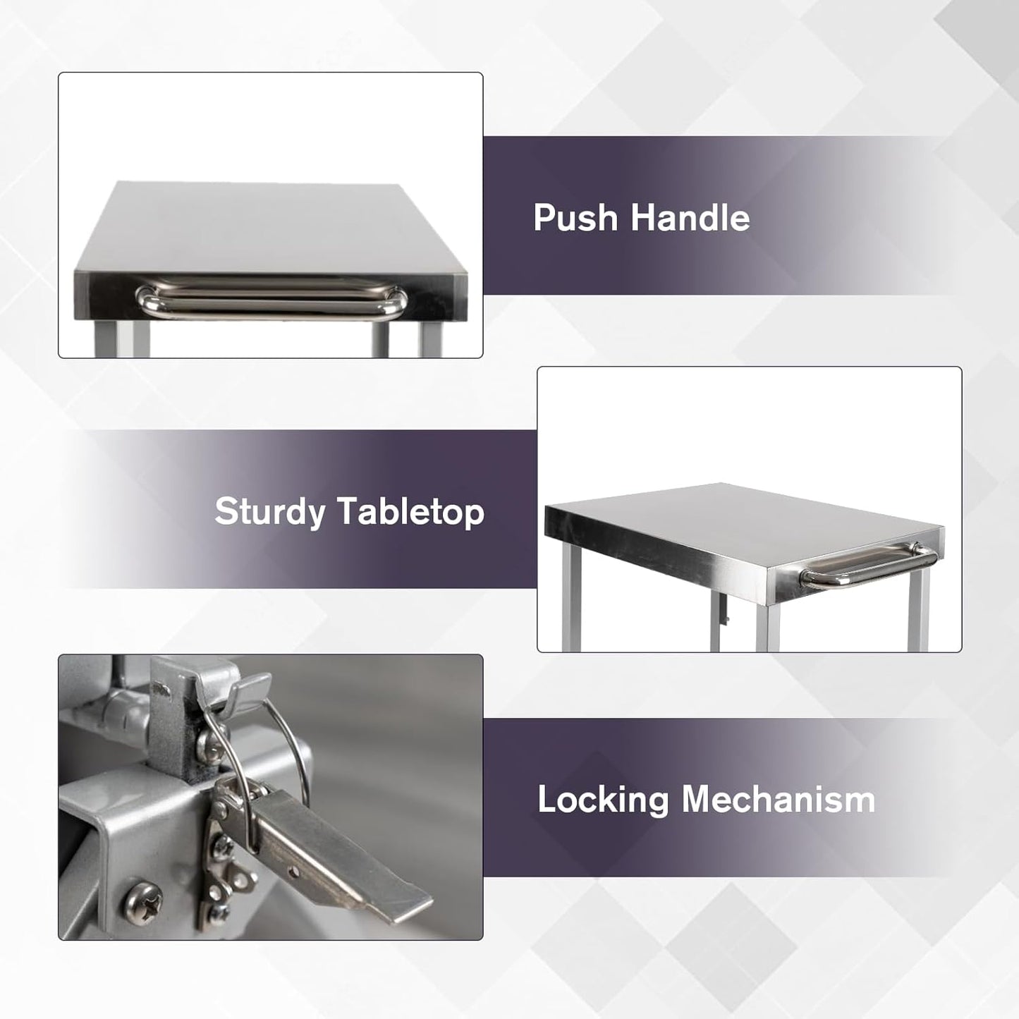 3-Tier Folding Outdoor Grill Cart, 300lbs Load Capaciy Foldable Utility Storage Rolling Kitchen Table with Lockable Wheels, 25.75" D x 20" W x 36" H, Steel Service Trolley for Food Prepping