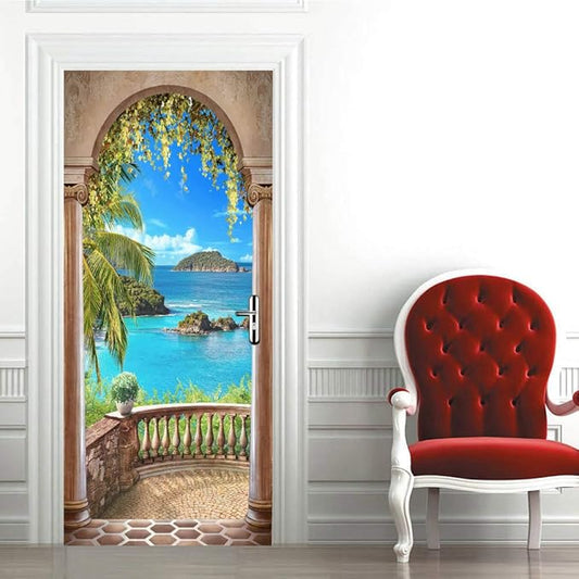 3D Door Stickers Murals - Landscape - Peel and Stick - Waterproof & Washable - Matt Finish - 34.6" x 78.7" - White - Door & Wall - Adults - Reusable - PVC - Rectangular - Decals
