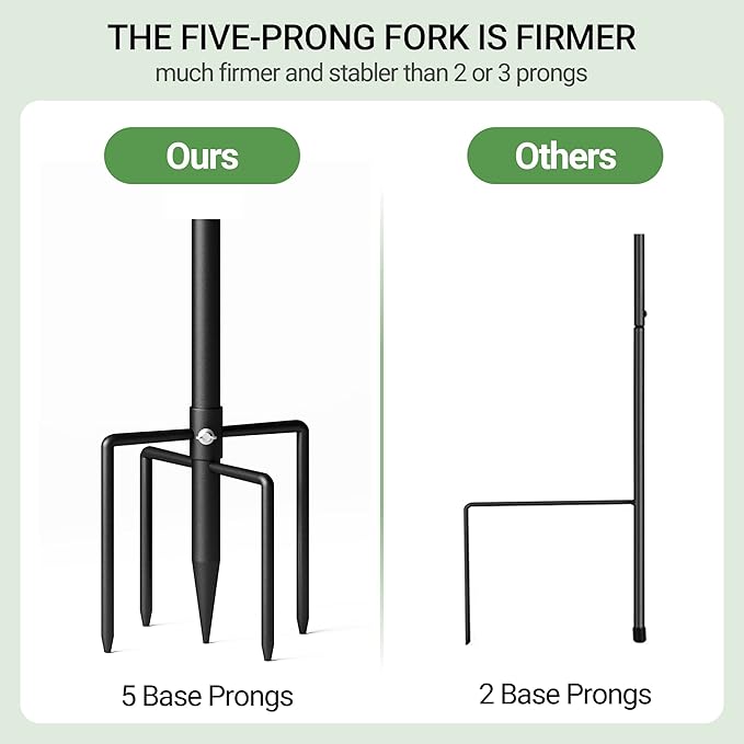 92" Shepherds Hooks for Outdoor, Extra Thick Bird Feeder Pole with 5 Prong Base, Adjustable Shepards Hook for Garden, Weddings, Hanging Plant