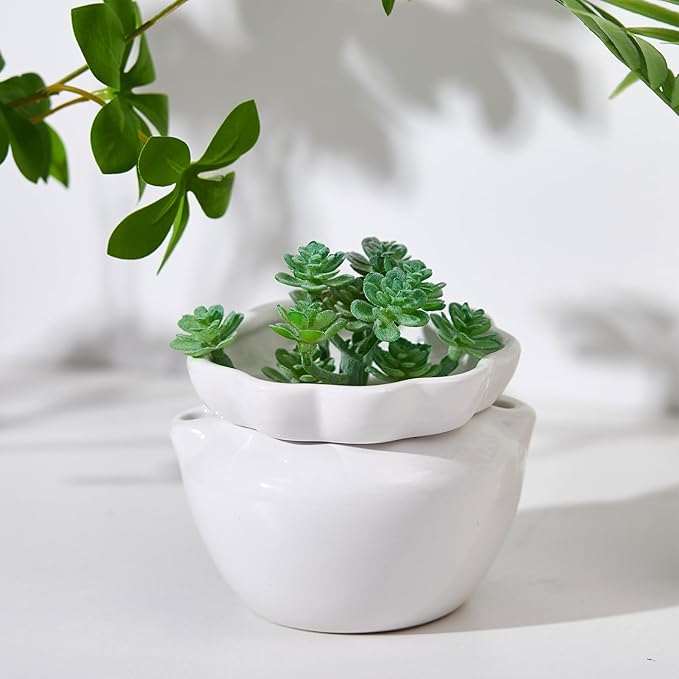 4 Set 4 Inch African Violet Pots Self Watering White Ceramic Planter Highly Absorbent Inner Planter Pot for Indoor Plants Plant Lovers Ideal Plant Pot Thriving Plant Flower Maintenance