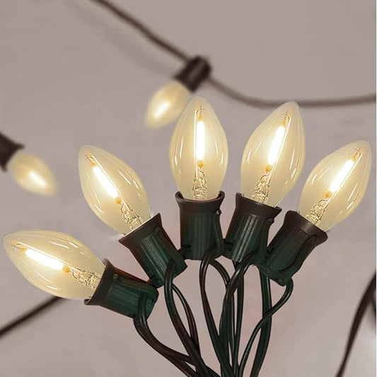 25FT C7 LED Christmas Lights Outdoor, C7 Warm White Christmas String Light with 27 LED Bulb, Hanging Vintage Christmas Lights UL Listed for Patio Backyard Party Tree Roofline House Xmas Decorations