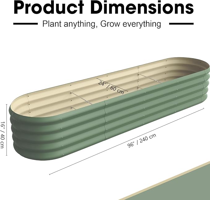 8x2ft Oval Galvanized Raised Garden Bed Kits 16" Tall Outdoor Large Metal Modular Planter Box 9-in-1 Raised Beds for Gardening,Vegetables,Fruits,Flowers & Herbs (Green)