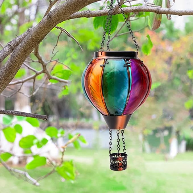 Hot Air Balloon with Flickering Flame Hanging Solar Lanterns Outdoor Lights Waterproof Lanterns Decorative Garden Patio Yard Party Decor Gradual-Colorful Hand Made