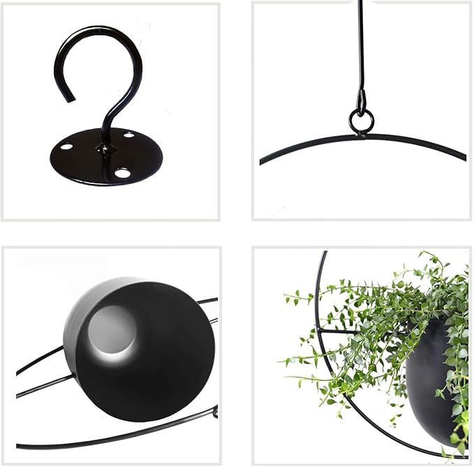 Hanging Planter for Indoor Outdoor Plants Metal Mid Century Minimalist Wall Ceiling Plant Hanger Hanging Flower Pot Basket Holder for Home Office Décor, Black