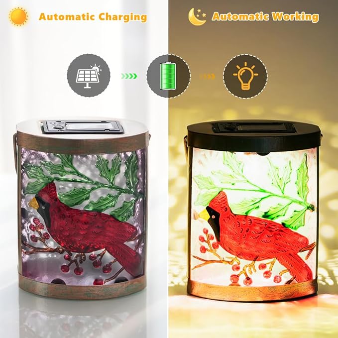 2 Pack Cardinal Solar Lanterns Outdoor Waterproof, Hanging Tabletop Solar Lantern for Garden Yard Patio