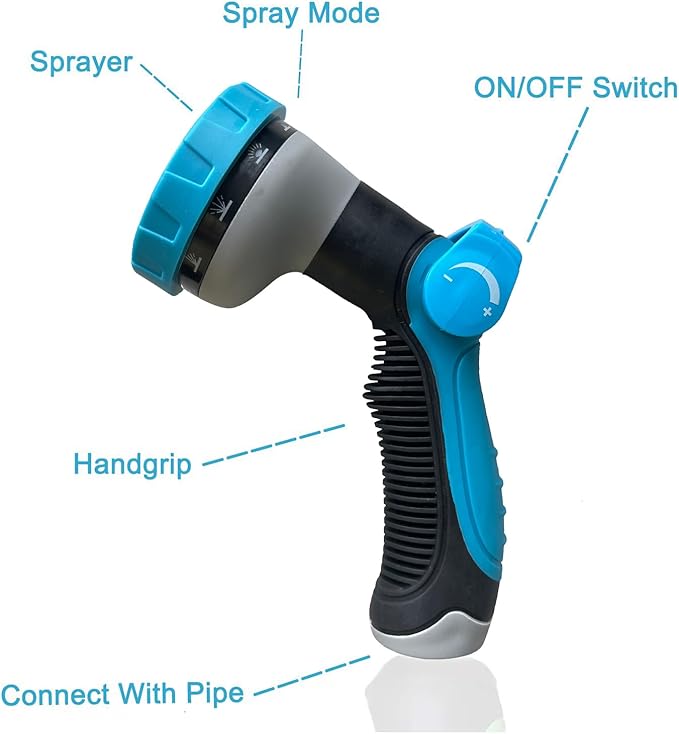 50Ft Non-Expandable Garden Hose, Flexible Water Hose with 10-Pattern Spray Nozzle, Lightweight Hose Pipe, Kink-Free, Leak-Proof, 3/4" Solid Metal Fittings