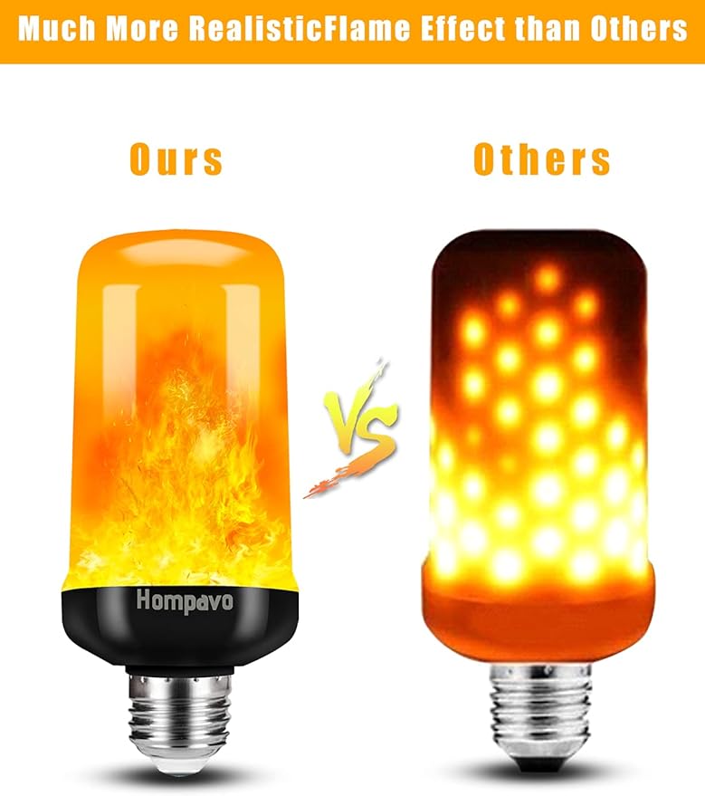 Hompavo 【Upgraded】 LED Flame Light Bulbs, 4 Modes Flickering Light Bulbs with Upside Down Effect, E26/E27 Flame Bulb for Halloween, Christmas, Party, Indoor and Outdoor Home Decoration (4 Pack)