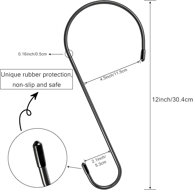 6 Pack 12 Inch Extra Large S Hooks for Hanging Plants, Rust-Proof Heavy Duty Tree Branch Hooks Plant Hooks Outdoor for Hanging Bird Feeder,Patio,Indoor Uses