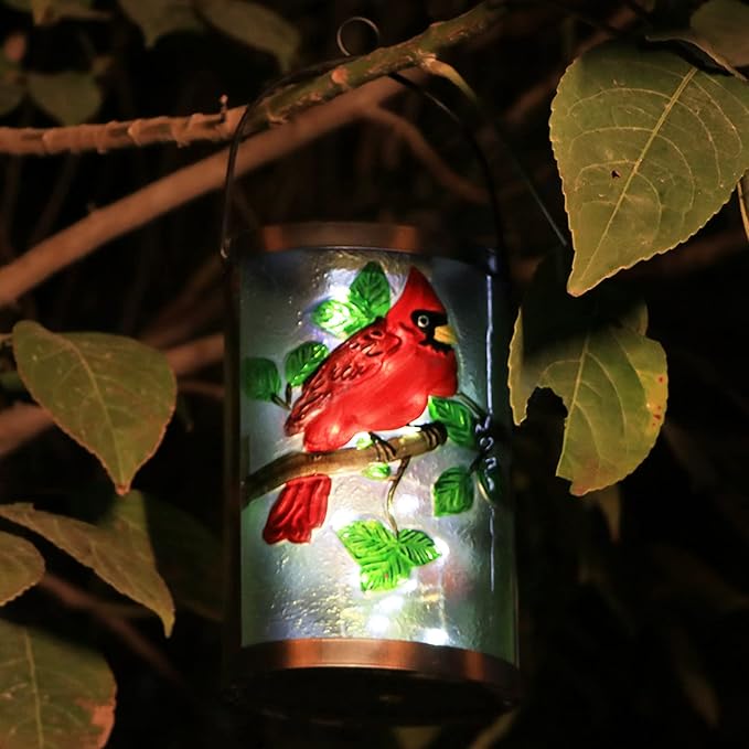 Hanging Solar Lantern Outdoor Decorative Waterproof LED Solar Cardinal Lights Tabletop Lamp for Outdoor Patio Garden