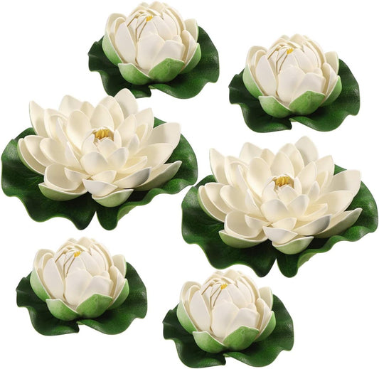Healifty Artificial Floating Foam Lotus, Simulation Water Plants Ornament Lily Pad for Patio Pond Pool Aquarium Decor 6pcs