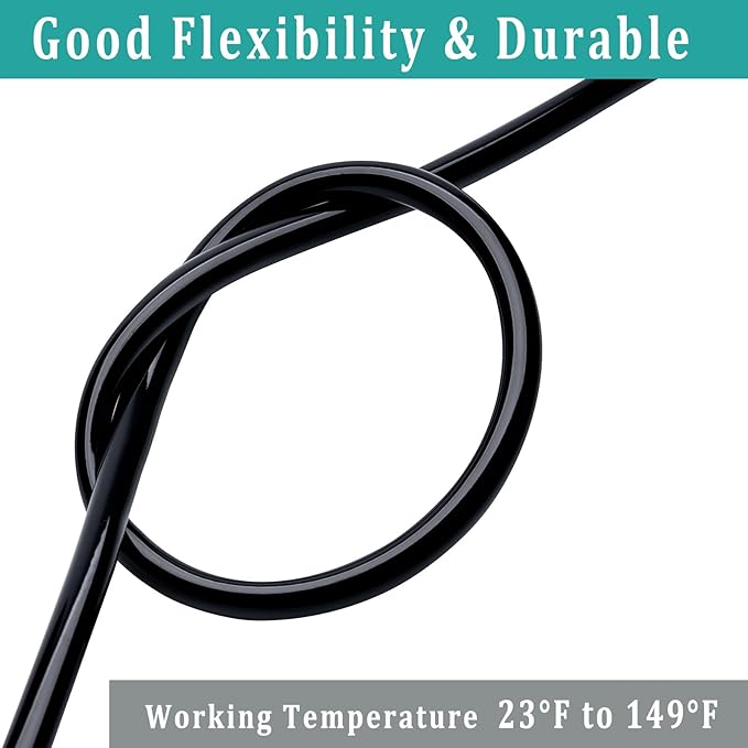 3/4" id - 25ft Black Vinyl Tubing Flexible PVC Tube Hybrid Hose Transfer Water Fuel Gas for Pond Fountain Garden Waterfall, Durable and Safe, with 2 Hose Clamps