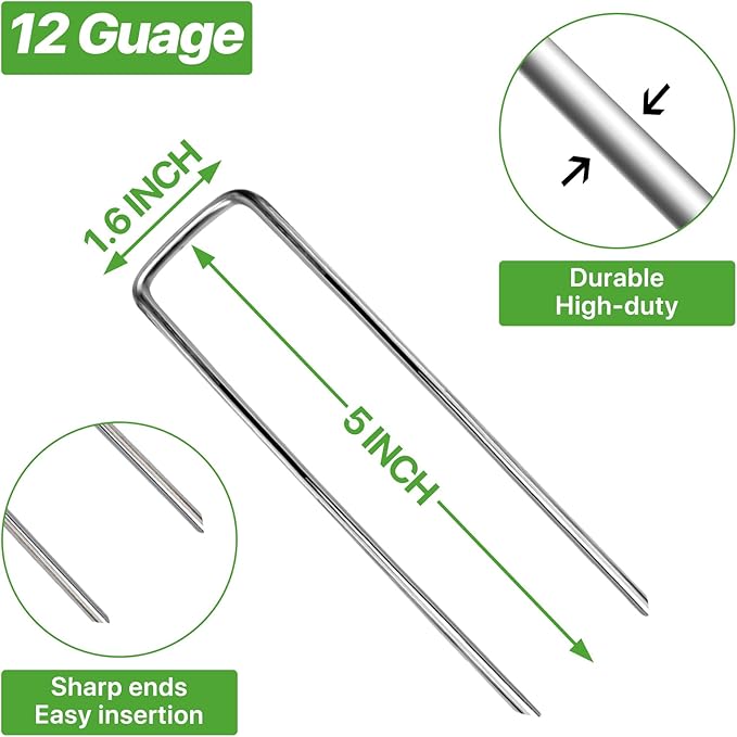 5 Inch Landscape Staples Galvanized Garden Stakes, Heavy Duty Garden Pins for Fences, Lawns, Weed Barriers and Landscape Fabrics, Irrigation Hose,Yard Lawn, Landscape Fabric. (5 inch, 100)